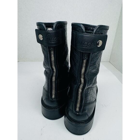 Gucci GG Microguccissima Black Leather Moto Ankle Boots EU 36  Biker Booties - Picture 9 of 13